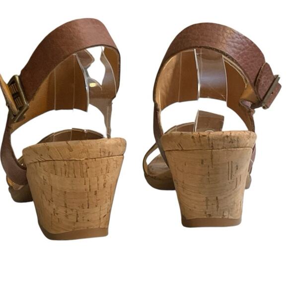 Kork Ease Sandals Minihan Tan Pebble Leather Womens Size 8M Cork Wedge Comfy - Picture 3 of 14